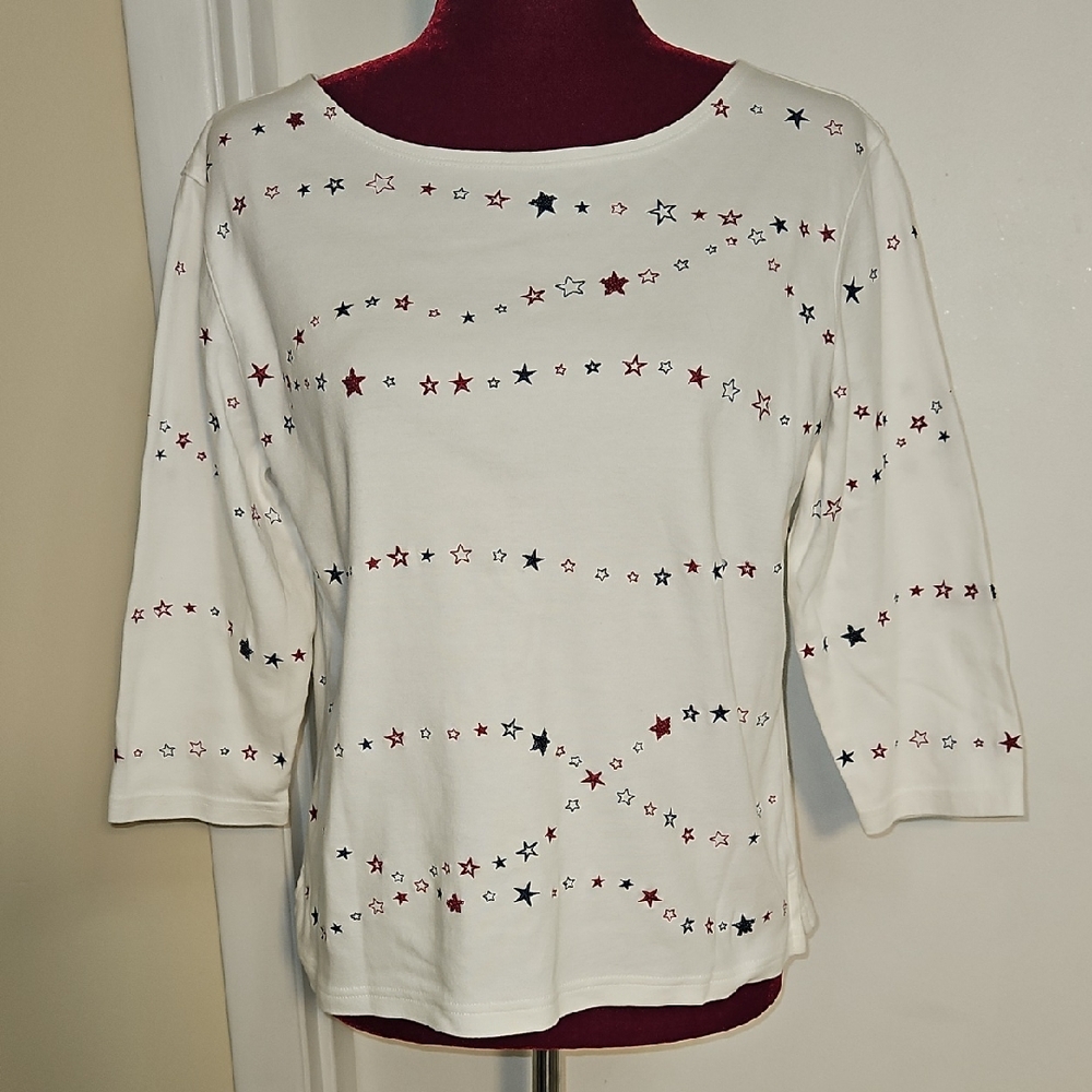 Talbot's Star Spangled 3/4 Length Sleeve Top Size Large